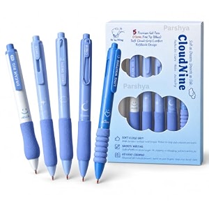 kiddieworld 5 pcs gel pens set blue ink 05 mm fine tip soft cloud grip smooth writing pens for students office notes journaling exams refillable ball pens