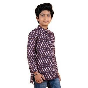 kiddopanti boys 100 cotton ethnic motif printed short length kurta
