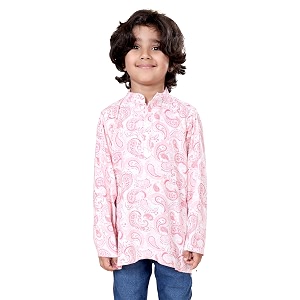 kiddopanti boys 100 cotton ethnic motif printed short length kurta
