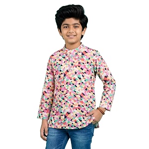 kiddopanti boys 100 cotton ethnic motif printed short length kurta