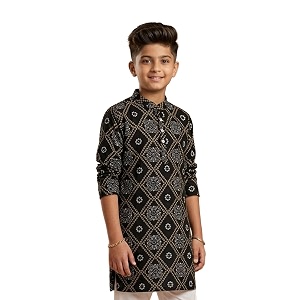 kiddopanti boys 100 cotton ethnic motif printed short length kurta