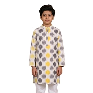 kiddopanti boys 100 cotton ethnic motif printed short length kurta