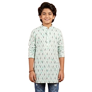 kiddopanti boys 100 cotton ethnic motif printed short length kurta