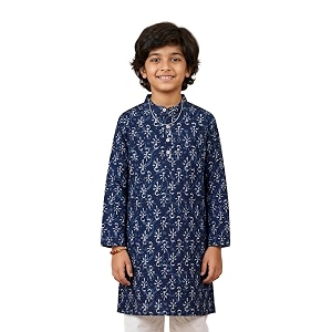 kiddopanti boys 100 cotton ethnic motif printed short length kurta