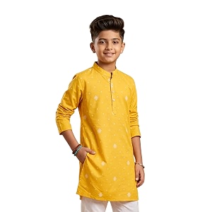kiddopanti boys 100 cotton ethnic motif printed short length kurta