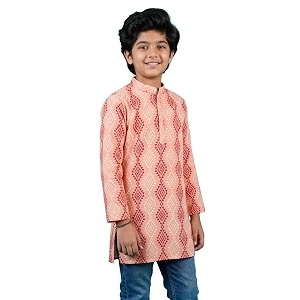 kiddopanti boys 100 cotton ethnic motif printed short length kurta