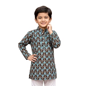 kiddopanti boys 100 cotton ethnic motif printed short length kurta