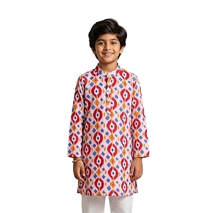 kiddopanti boys 100 cotton ethnic motif printed short length kurta