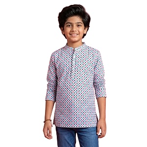 kiddopanti boys 100 cotton ethnic motif printed short length kurta