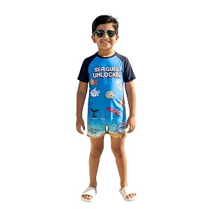 kiddopanti boys amp girls half sleeve mid thigh length swim suit