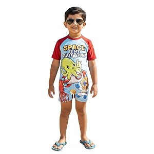 kiddopanti boys amp girls half sleeve mid thigh length swim suit