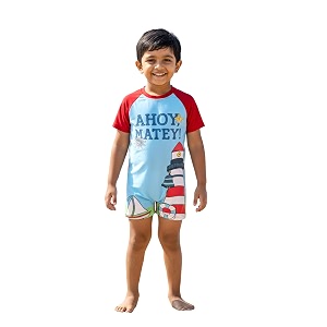 kiddopanti boys amp girls half sleeve mid thigh length swim suit