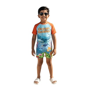 kiddopanti boys amp girls half sleeve mid thigh length swim suit