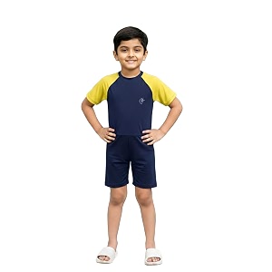 kiddopanti boys amp girls half sleeve mid thigh length swim suit