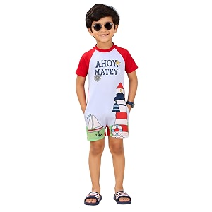 kiddopanti boys amp girls half sleeve mid thigh length swim suit