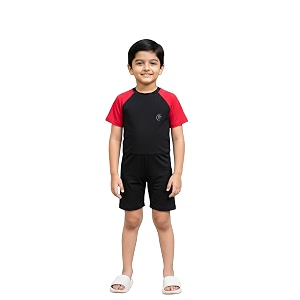 kiddopanti boys amp girls half sleeve mid thigh length swim suit