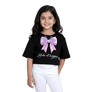 KiddoPanti Girls 100 Cotton Solid Drop Shoulder