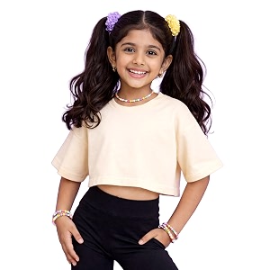 KiddoPanti Girls 100 Cotton Solid Drop Shoulder