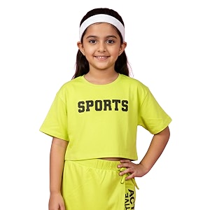 KiddoPanti Girls 100 Cotton Solid Drop Shoulder