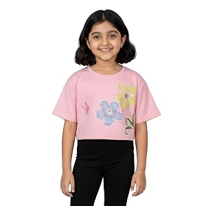 KiddoPanti Girls 100 Cotton Solid Drop Shoulder