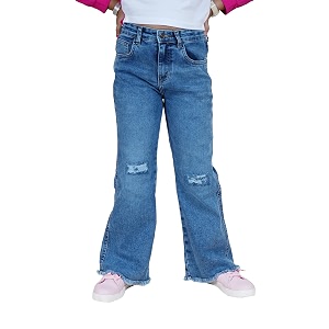 KiddoPanti Girls Bottom Flared Knee Distress Stretchable