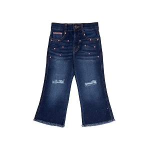 KiddoPanti Girls Bottom Flared Knee Distress Stretchable