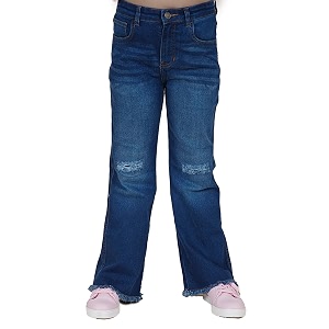 KiddoPanti Girls Bottom Flared Knee Distress Stretchable