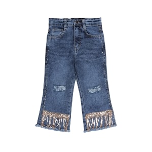 KiddoPanti Girls Bottom Flared Knee Distress Stretchable