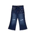 KiddoPanti Girls Bottom Flared Knee Distress Stretchable