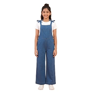 KiddoPanti Girls Denim Dungaree Pant Cotton
