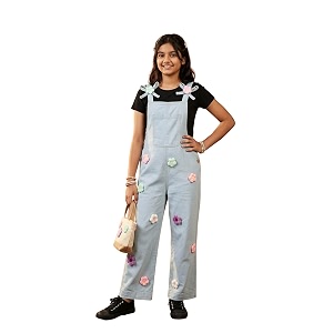 KiddoPanti Girls Denim Dungaree Pant Cotton