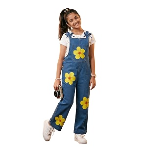 KiddoPanti Girls Denim Dungaree Pant Cotton