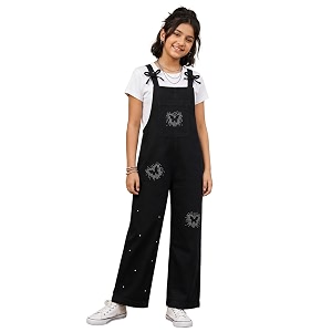 KiddoPanti Girls Denim Dungaree Pant Cotton