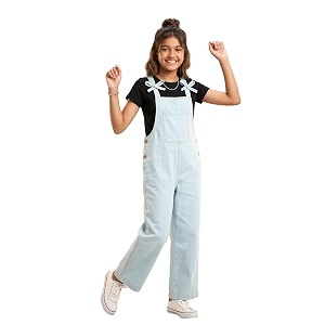 KiddoPanti Girls Denim Dungaree Pant Cotton