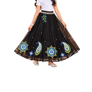 KiddoPanti Girls Organza Ethnic Skirt Flared