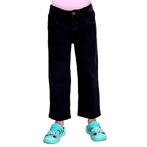 KiddoPanti Girls Solid Waist Elasticated Straight Fit