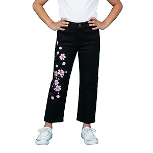 KiddoPanti Girls Solid Waist Elasticated Straight Fit