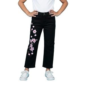KiddoPanti Girls Solid Waist Elasticated Straight Fit