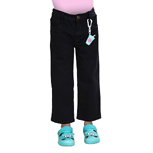 KiddoPanti Girls Solid Waist Elasticated Straight Fit