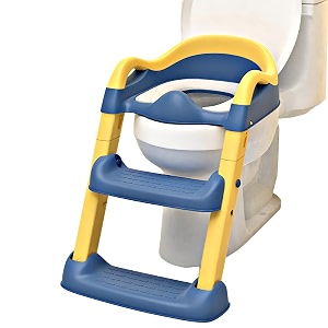 kiddough baby potty training seat  soft comfortable cushion seat  high back support for kids  non-slip with splash guard  toilet seat with ladder and handles