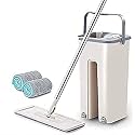 Heavy Quality Floor Mop with Bucket, Flat Squeeze Mop Bucket System Cleaning Supplies 360° Flexible Mop Head/2 Reusable Pads Home Floor Cleaner Mops Extended Stainless Stil (BACKET MOP)