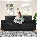 Kidirect 70in Corduroy Couch, Small Loveseat Sofa, Black Corduroy Couch