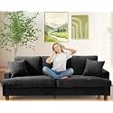 Kidirect 87in Corduroy Couch, 3 Seater Sofa, Sofas &amp; Couches, Black Couch