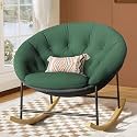 Kidirect Wide Rocking Chair Nursery, Comfy Saucer Nursery Rocking Chairs with Removable Cushion, Indoor Papasan Nursing Chair for Breastfeeding, Mecedora Para Adultos for Living Room &amp; Bedroom (Green)