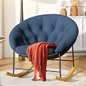 Kidirect Wide Rocking Chair Nursery, Comfy Saucer Nursery Rocking Chairs with Removable Cushion, Indoor Papasan Nursing Chair for Breastfeeding, Mecedora para Adultos for Living Room &amp; Bedroom (Blue)