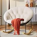 Kidirect Wide Rocking Chair Nursery, Comfy Saucer Nursery Rocking Chairs with Removable Cushion, Indoor Papasan Nursing Chair for Breastfeeding, Mecedora Para Adultos for Living Room &amp; Bedroom (Cream)