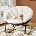 Kidirect Wide Rocking Chair Nursery, Comfy Saucer Nursery Rocking Chairs with Removable Cushion, Indoor Papasan Nursing Chair for Breastfeeding, Mecedora Para Adultos for Living Room &amp; Bedroom (Beige)