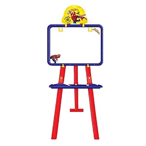 kidivo plastic adjustable height 5 in 1 double-sided easel board with activity sheets for kids spider man multicolor
