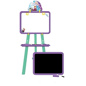 kidivo plastic adjustable height 5 in 1 double-sided easel board with activity sheets for kids frozen multicolor