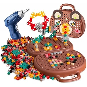 kidology electric drill screw tool set 351 pcs diy stem building kit with drill amp screwdriver creative mosaic puzzle learning amp educational toy for kids 3 birthday gift for unisexmulticolor